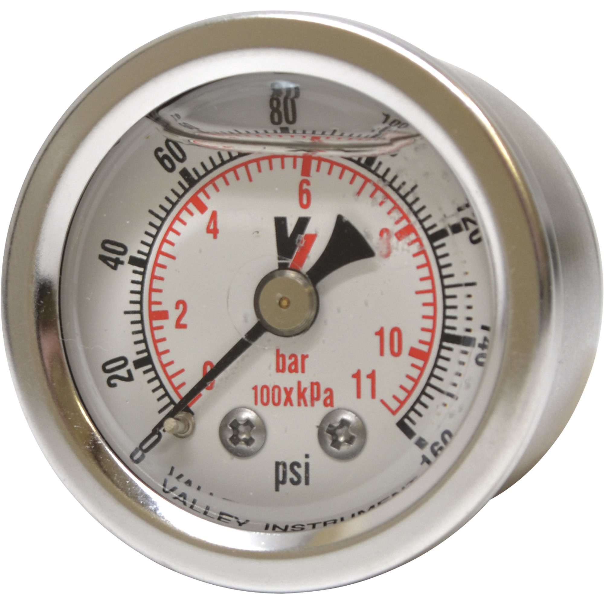 Valley Industries, 1.5in. Back Mt Gauge 160PSI, Case Material Stainless Steel, Min. Operating Pressure 0 PSI, Max. Operating Pressure 160 PSI, Model# 0240GXB160